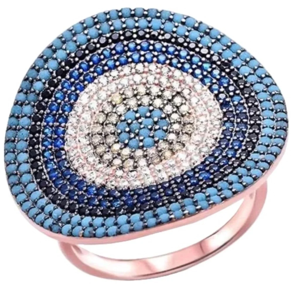 Womens‎ Sterling Silver .925 Zirconia Studded Cocktail Ring